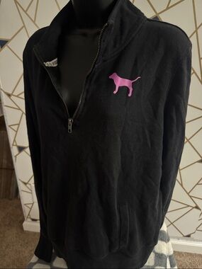 Pink-Black Half-Zip Pullover with Dog Logo